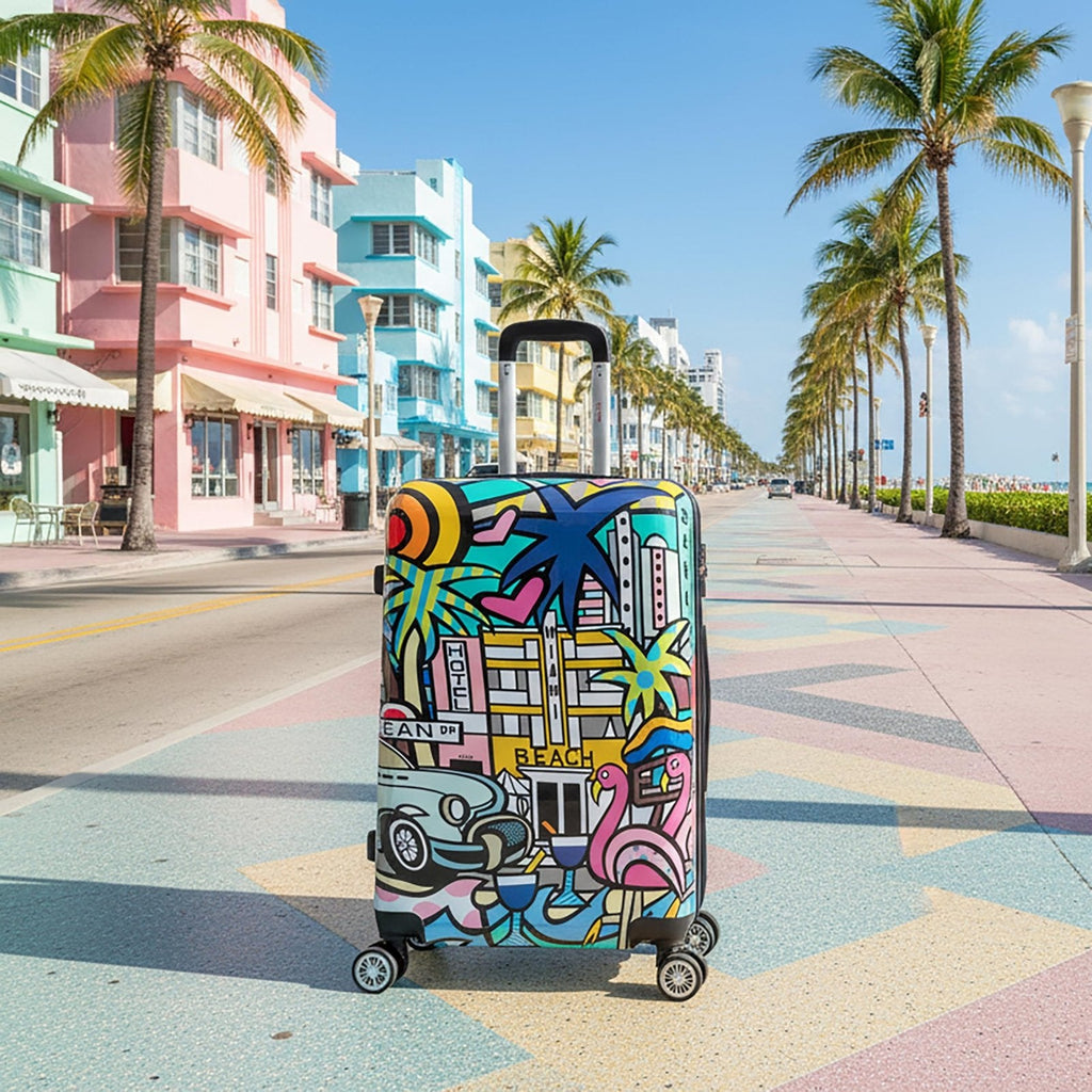 InUSA Miami Print Luggage with Spinner Wheels | Durable Lightweight Hardside Suitcase | Travel Bag with Handle and Trolley | 24 - Inch Medium Checked luggage
