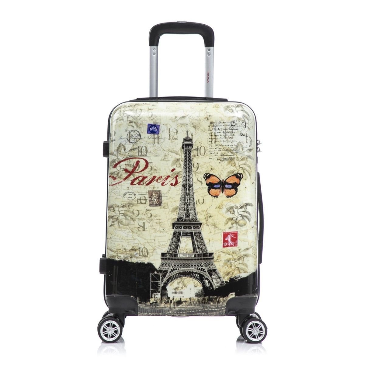 InUSA Paris Print Luggage with Spinner Wheels | Durable Lightweight Hardside Suitcase | Travel Bag with Handle and Trolley | 20 Inch Carry - On Spinner Luggage