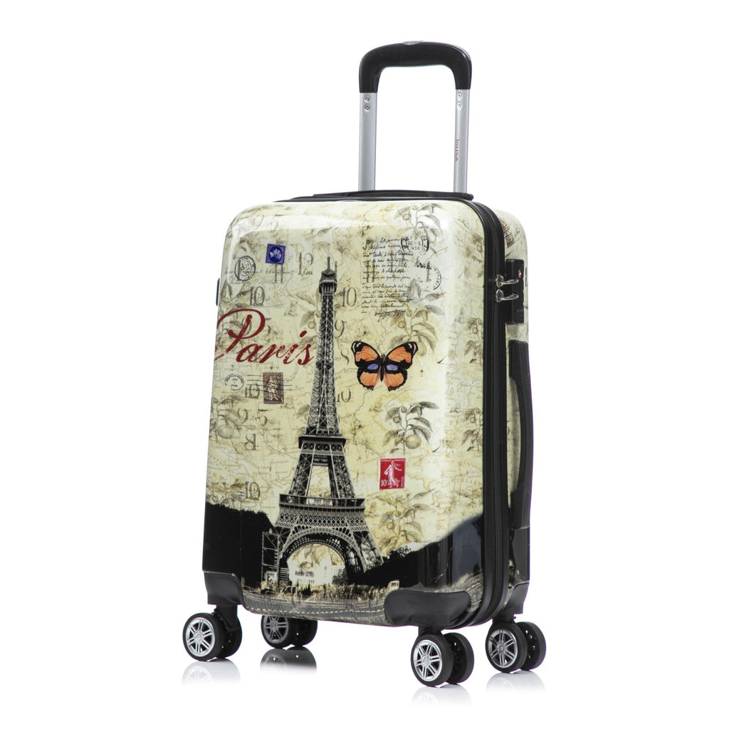InUSA Paris Print Luggage with Spinner Wheels | Durable Lightweight Hardside Suitcase | Travel Bag with Handle and Trolley | 20 Inch Carry-On Spinner Luggage