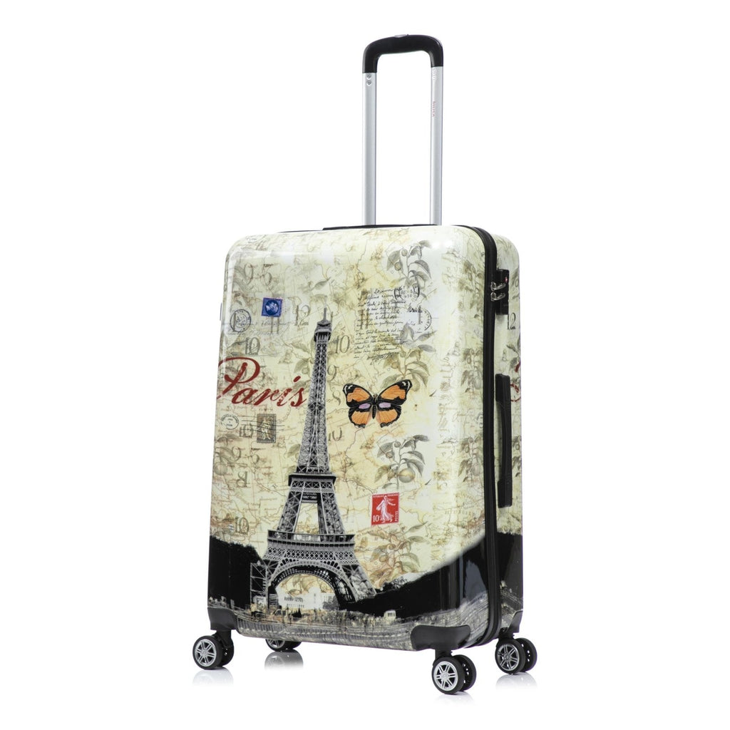 InUSA Paris Print Luggage with Spinner Wheels | Durable Lightweight Hardside Suitcase | Travel Bag with Handle and Trolley | 28-Inch Large Checked luggage