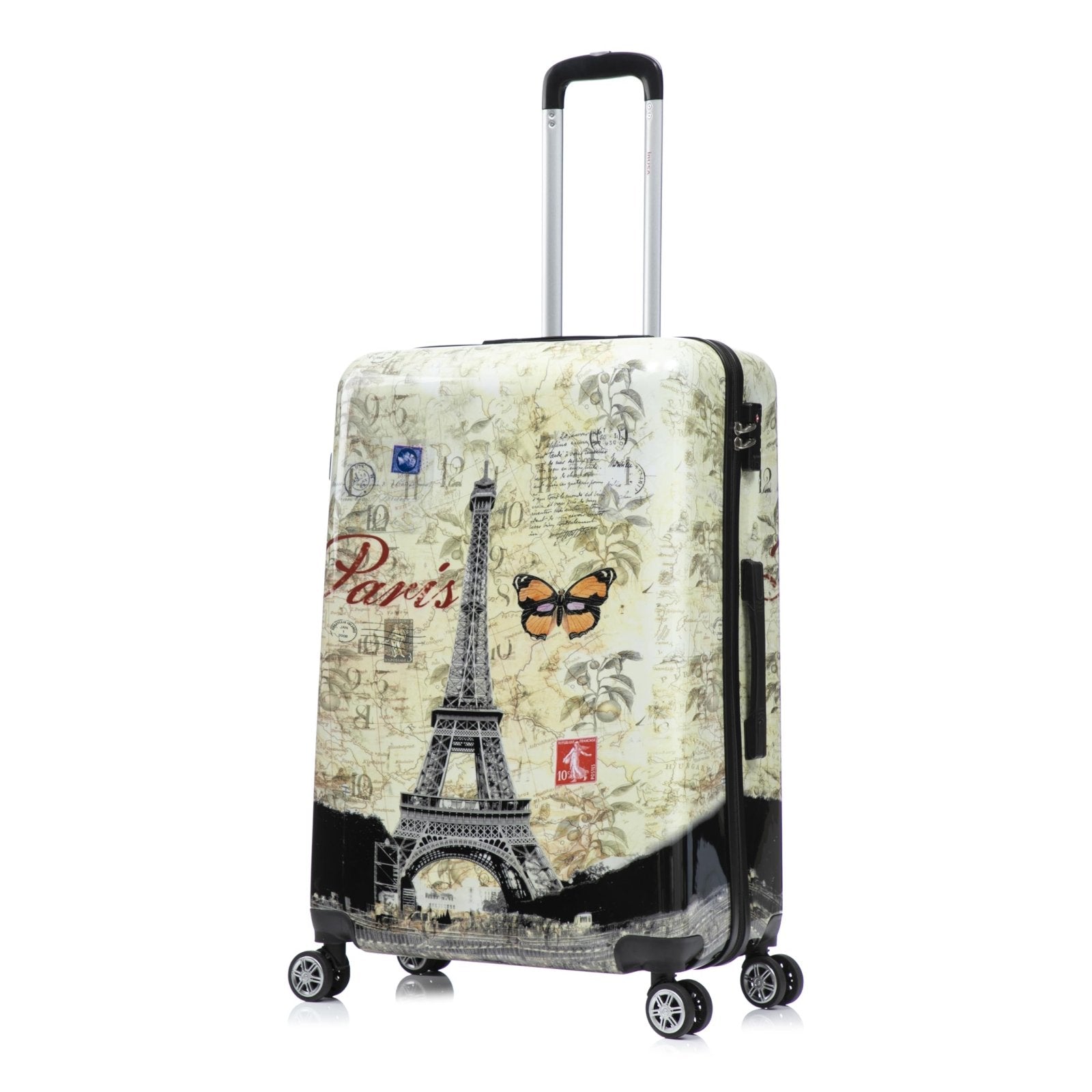 InUSA Paris Print Luggage with Spinner Wheels | Durable Lightweight Hardside Suitcase | Travel Bag with Handle and Trolley | 28-Inch Large Checked luggage