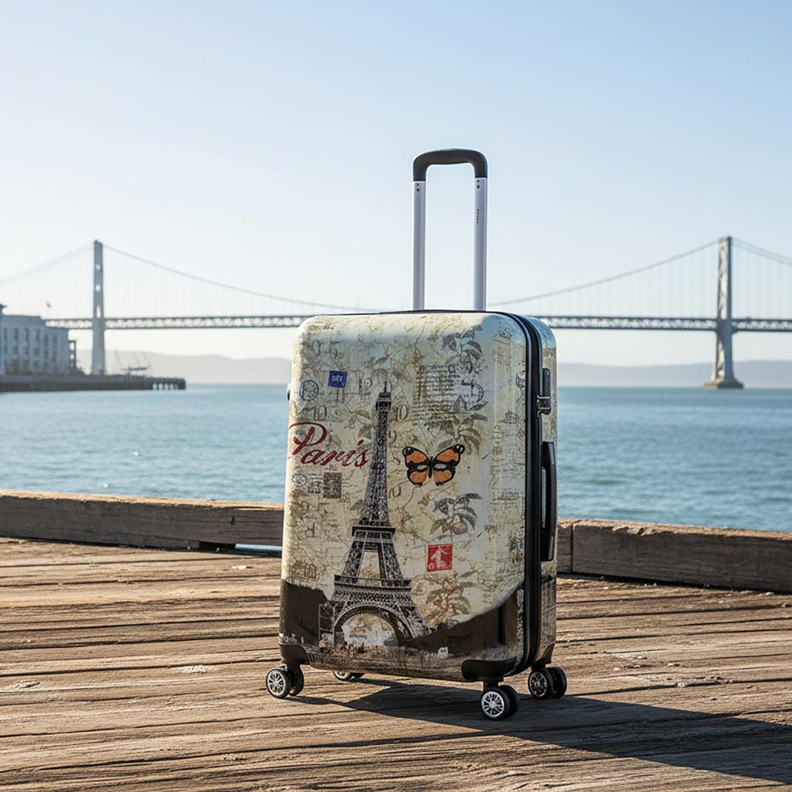 InUSA Paris Print Luggage with Spinner Wheels | Durable Lightweight Hardside Suitcase | Travel Bag with Handle and Trolley | 28 - Inch Large Checked luggage