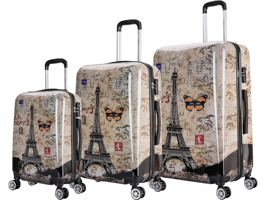 InUSA Prints 3-Piece PC/ABS Plastic Luggage Set, Paris (IUAPCSML-PAR)