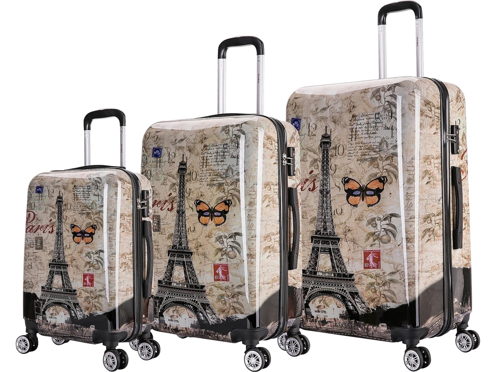 InUSA Prints 3-Piece PC/ABS Plastic Luggage Set, Paris (IUAPCSML-PAR)