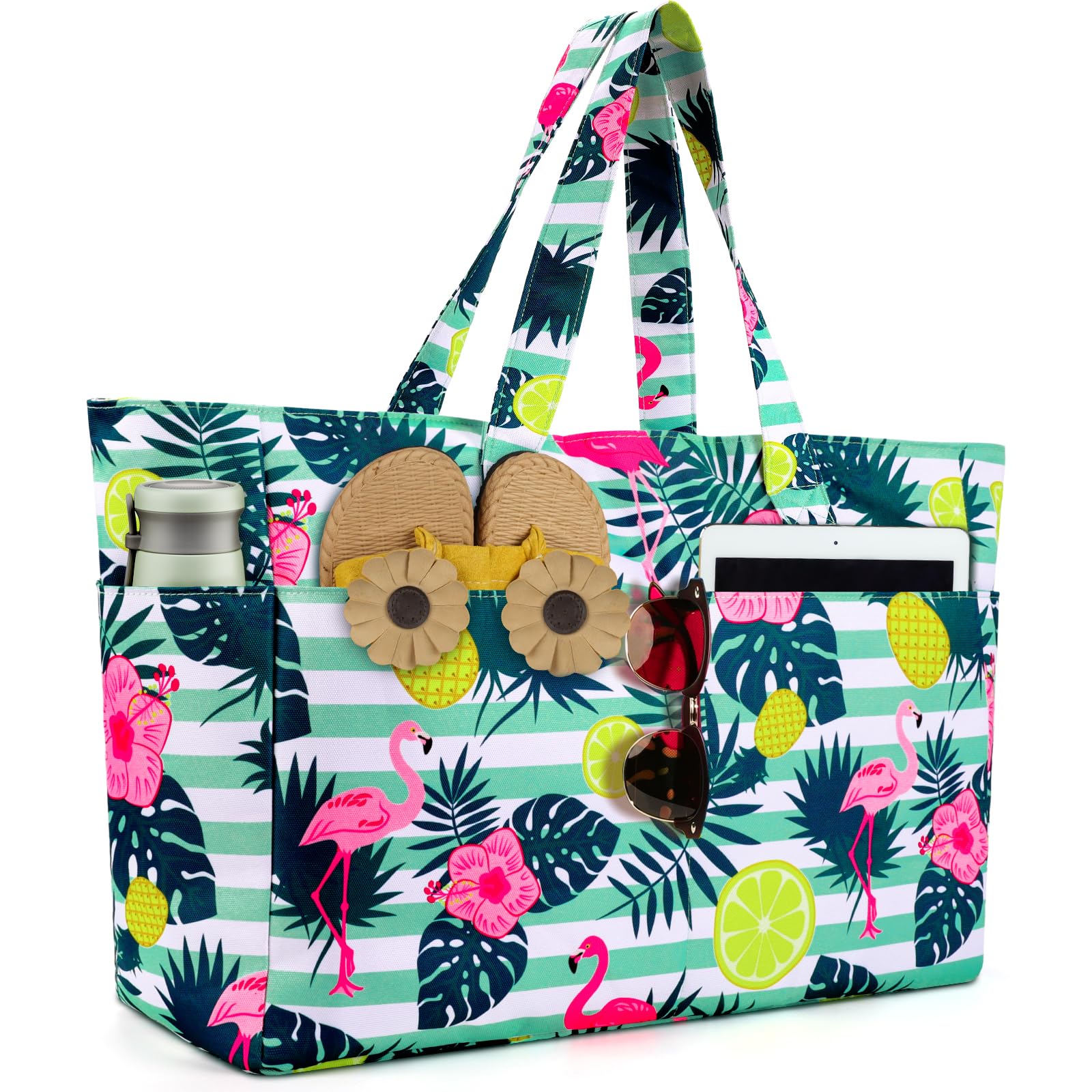 ISEYOU Extra Large Beach Bag, Waterproof Beach Totes Bags with Zipper, Pool Bag with Wet Compartment, Lightweight Foldable Large Weekender Bags for Women Men, Perfect for Pool Travel Vacation Gym