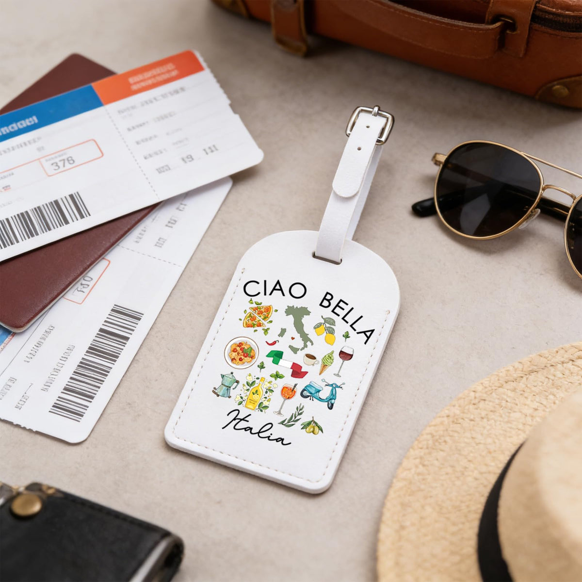 Italy Travel Baggage Bag Ciao Bella Italia Inspire Luggage Tag Italian Food Lover Gift Italy Vacation Souvenir Baggage Tag (CiaoItalia - tag)