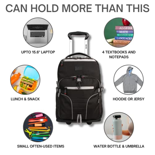 J World Lunar Rolling Backpack. Laptop Bag With Wheels. Wheeled Carry-On Travel Luggage, Black, 19.5 x 13 x 8 Inches