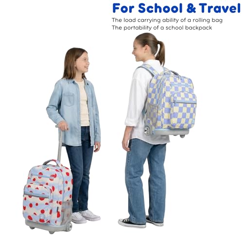 J World Sundance Laptop Rolling Backpack for Girls Boys. Roller Bookbag with Wheels, 20 Inch, Argyle Black