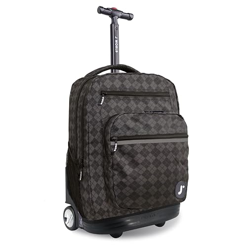 J World Sundance Laptop Rolling Backpack for Girls Boys. Roller Bookbag with Wheels, 20 Inch, Argyle Black