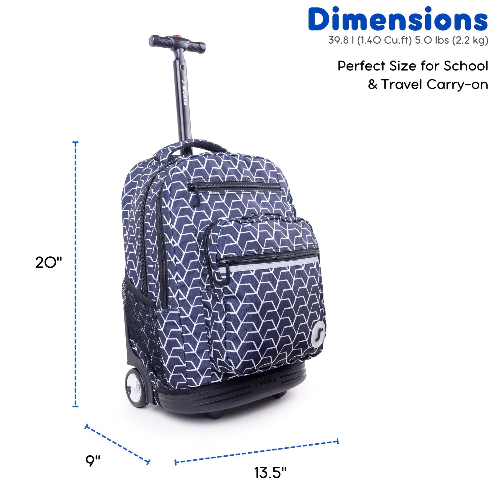 J World Sundance Laptop Rolling Backpack for Girls Boys. Roller Bookbag with Wheels, Line