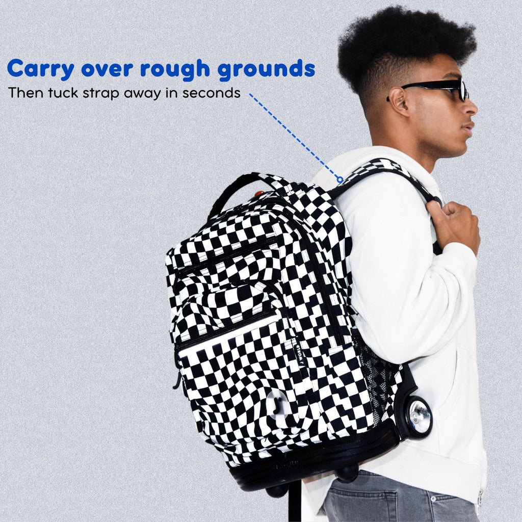 J World Sundance Laptop Rolling Backpack for Girls Boys. Roller Bookbag with Wheels, Wiggle Blue