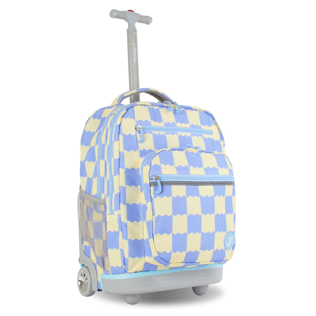 J World Sundance Laptop Rolling Backpack for Girls Boys. Roller Bookbag with Wheels, Wiggle Blue