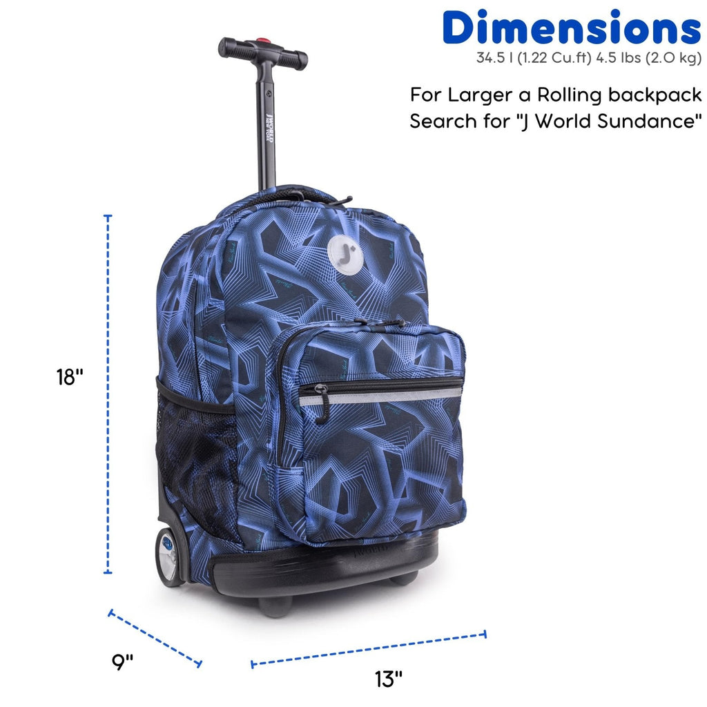 J World Sunrise Kids Rolling Backpack for Girls Boys. Roller Bookbag With Wheels For School, Disco