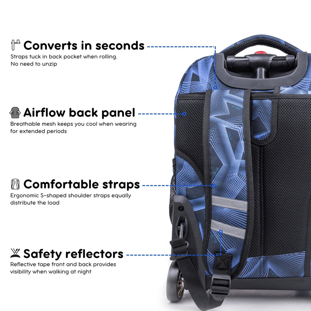 J World Sunrise Kids Rolling Backpack for Girls Boys. Roller Bookbag With Wheels For School, Disco