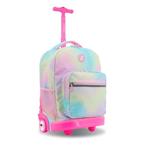 J World Sunrise Kids Rolling Backpack with Wheels for Girls Boys, Roller Bookbag for School, 18 x 13 x 9 Inches, Aurora
