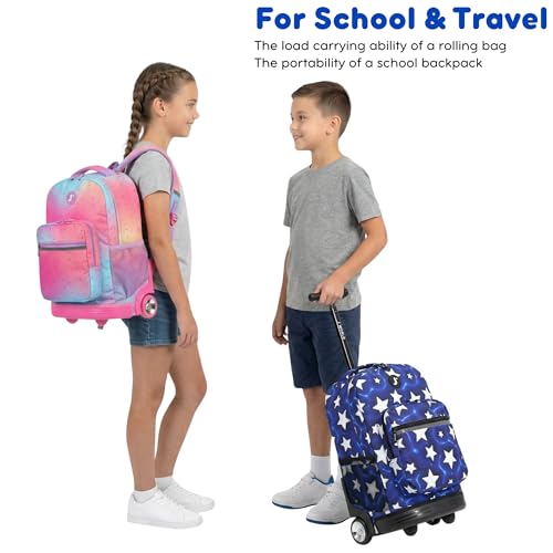 J World Sunrise Kids Rolling Backpack with Wheels for Girls Boys, Roller Bookbag for School, 18 x 13 x 9 Inches, Aurora