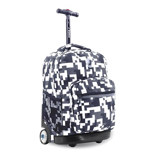 J World Sunrise Kids Rolling Backpack with Wheels for Girls Boys, Roller Bookbag for School, 18 x 13 x 9 Inches, Camo