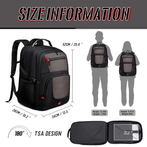 JARWAM Laptop Backpack for Men Women, Large TSA Friendly Travel Backpack Fits 17.3 Inch Laptop, 45L Carry On Airline Approved Computer Bag for Business Work College, Grey