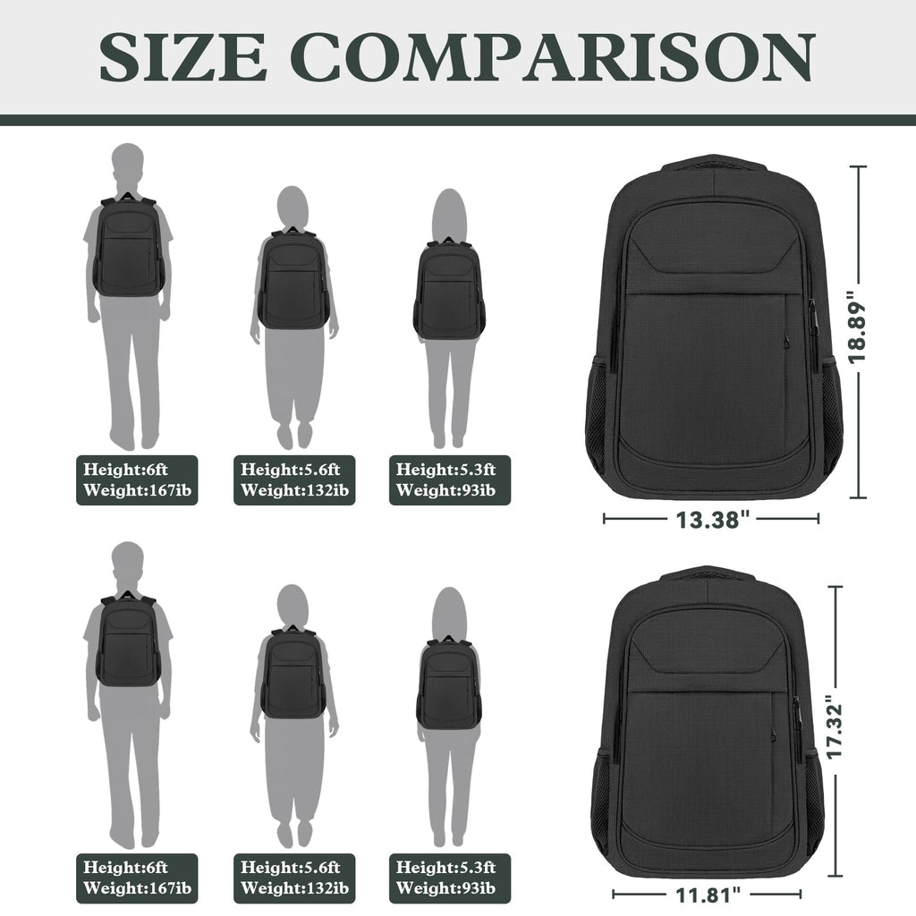 JARWAM Travel Laptop Backpack 17 Inch, Durable Professional Travel Backpack for Men Women with LifetimeWarranty, Airline Approved Big Large Business Work School College Computer Backpack, Black