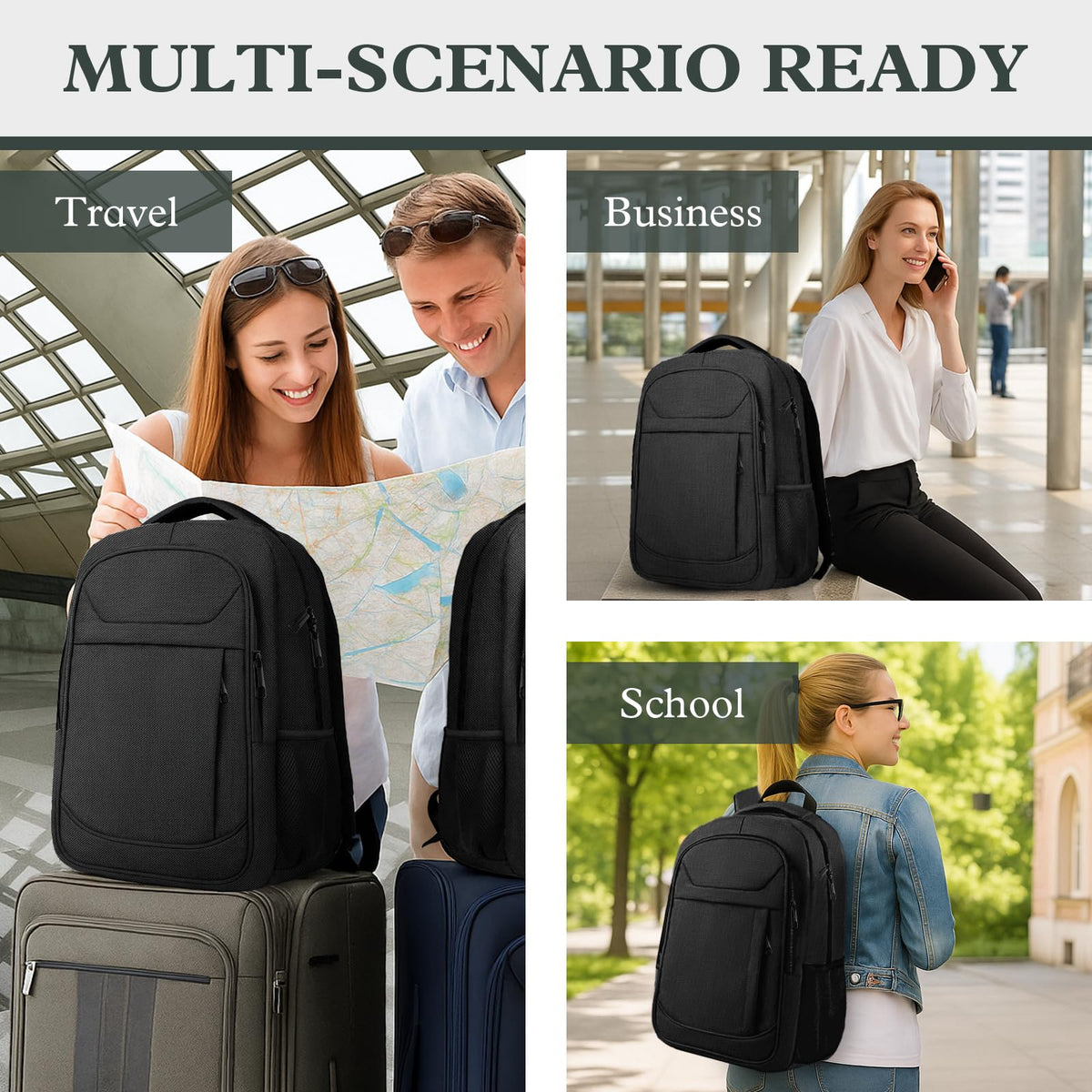 JARWAM Travel Laptop Backpack 17 Inch, Durable Professional Travel Backpack for Men Women with LifetimeWarranty, Airline Approved Big Large Business Work School College Computer Backpack, Black