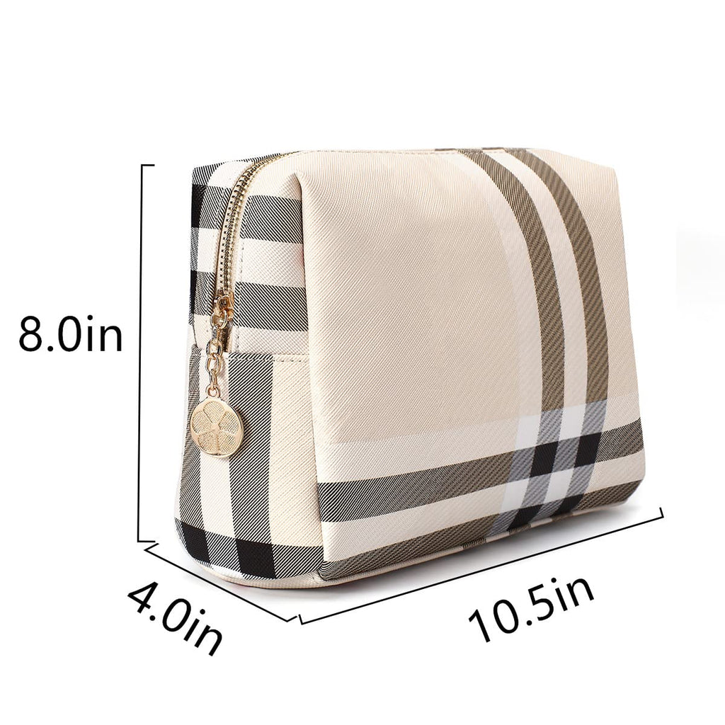 Jessyline Large Makeup Bag for Purse Luxury Women Cosmetic Bags Designer Make Up Pouch for Toiletry Travel Organizer (Beige)