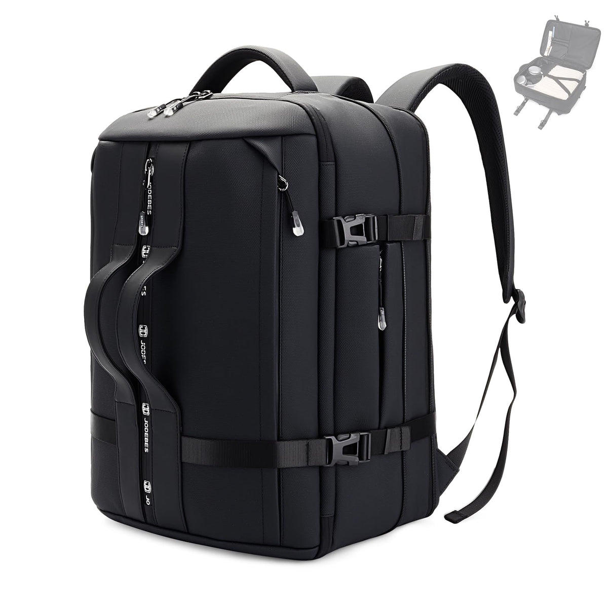 JODEBES Travel Backpack Carry On 50L, Laptop Backpack,Airline Approved Duffel TSA Luggage Bag for Men Women, Water-resistant Large Business Rucksack Daypack, Fits 17.3" Laptop, Black