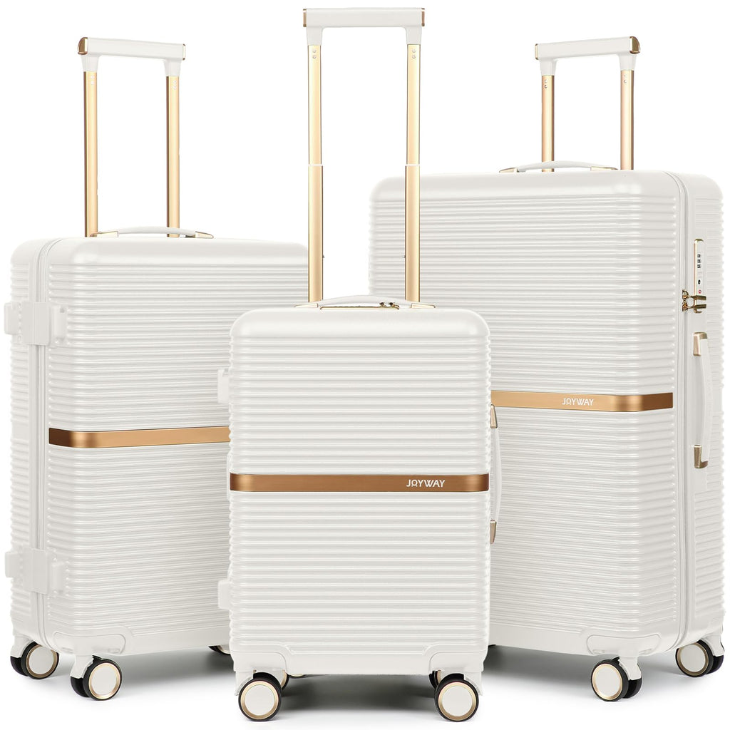 Joyway 3 Piece Luggage Set (20/24/28 Inch) – Lightweight ABS Hardshell Suitcases, Spinner Wheels, TSA Lock, Durable Travel Luggage (White)