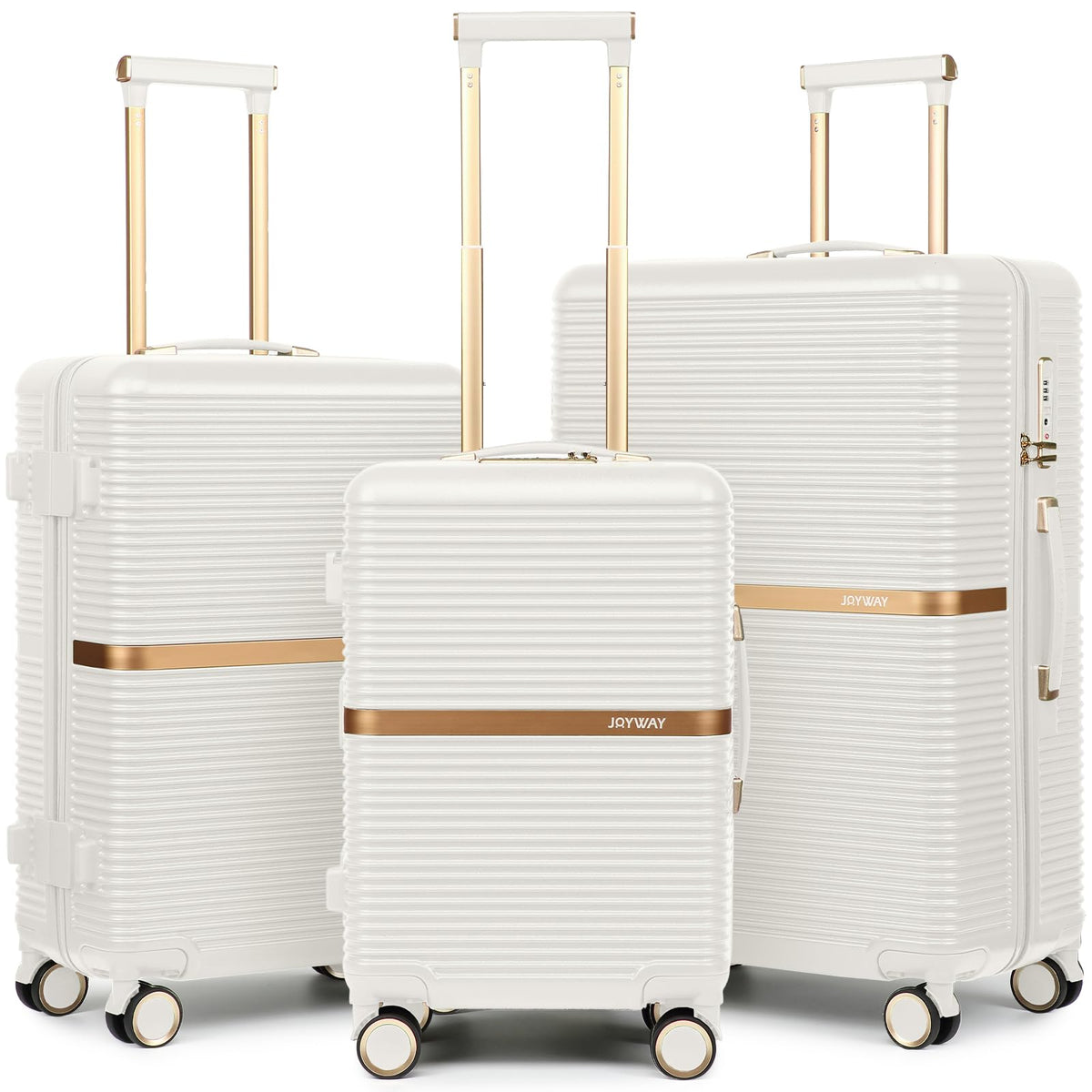 Joyway 3 Piece Luggage Set (20/24/28 Inch) – Lightweight ABS Hardshell Suitcases, Spinner Wheels, TSA Lock, Durable Travel Luggage (White)