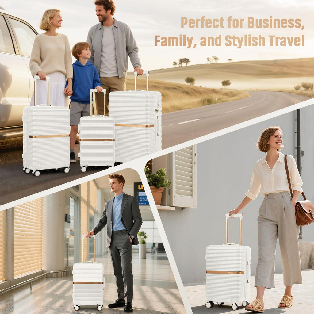 Joyway 3 Piece Luggage Set (20/24/28 Inch) – Lightweight ABS Hardshell Suitcases, Spinner Wheels, TSA Lock, Durable Travel Luggage (White)