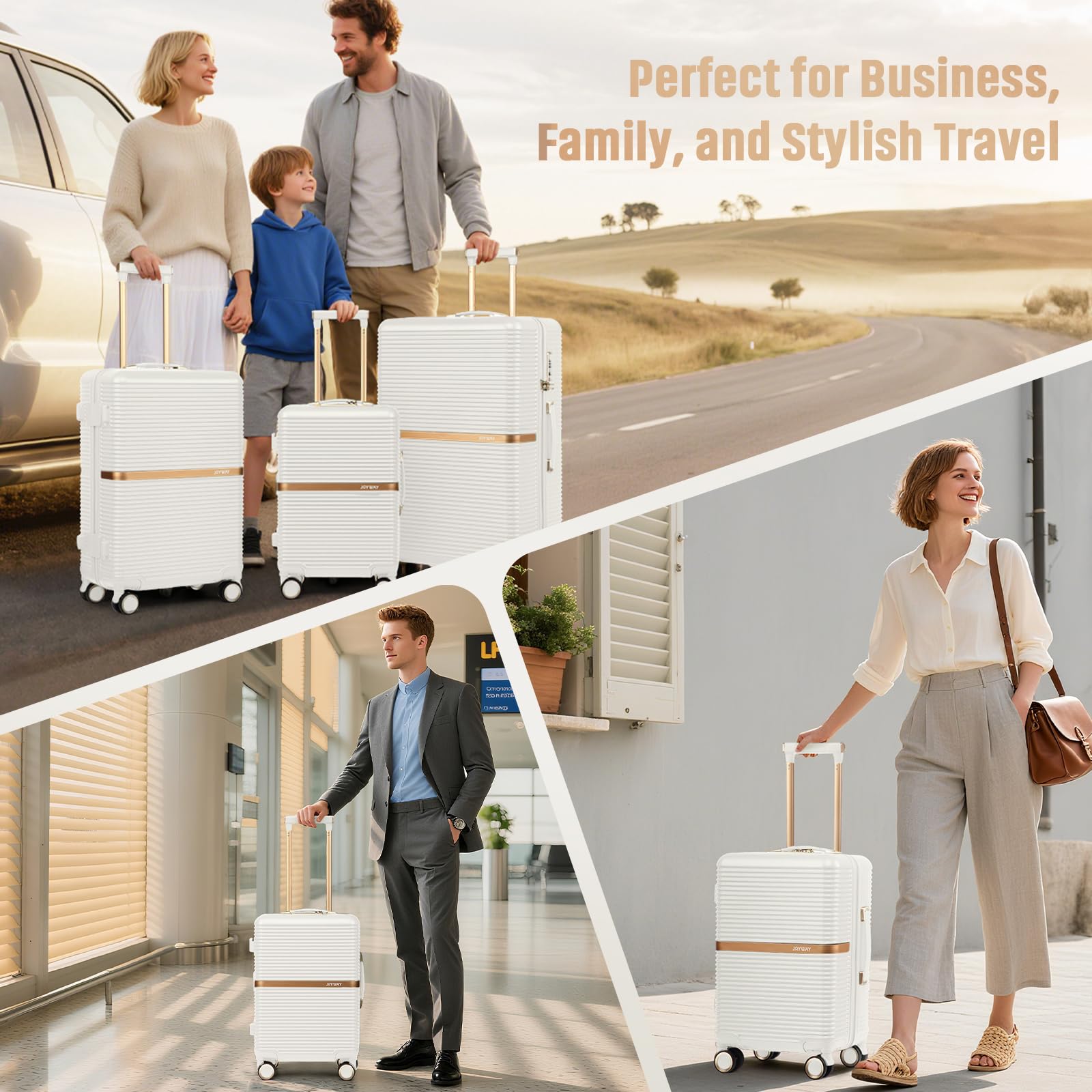Joyway 3 Piece Luggage Set (20/24/28 Inch) – Lightweight ABS Hardshell Suitcases, Spinner Wheels, TSA Lock, Durable Travel Luggage (White)