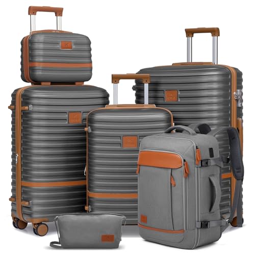 Joyway Expandable Luggage Sets 5 Piece, Lightweight Hard Shell Travel Suitcase Set with Spinner Wheels and TSA Lock, Grey