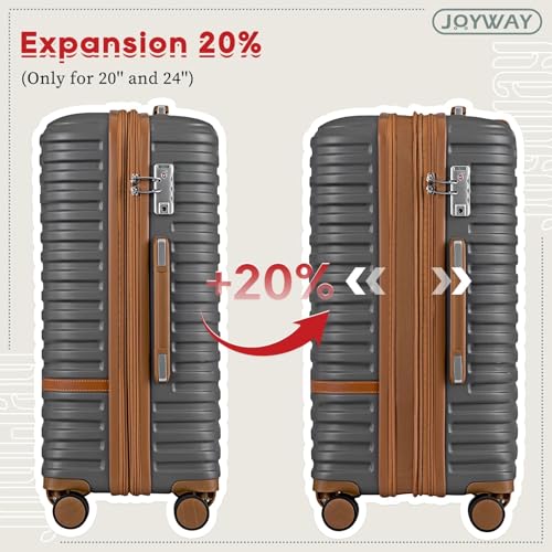 Joyway Expandable Luggage Sets 5 Piece, Lightweight Hard Shell Travel Suitcase Set with Spinner Wheels and TSA Lock, Grey