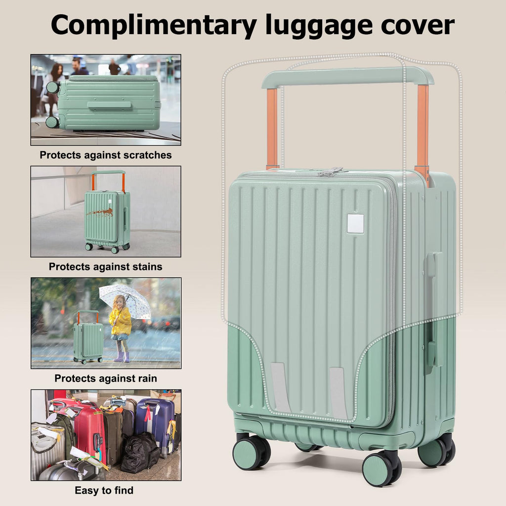 Joyway Hardshell Carry on Luggage Airline Approved with Front Pocket, Lightweight Hardside 20 Inch Suitcase with Spinner Wheels and TSA Lock (Green, Carry on Luggage - 20 In)