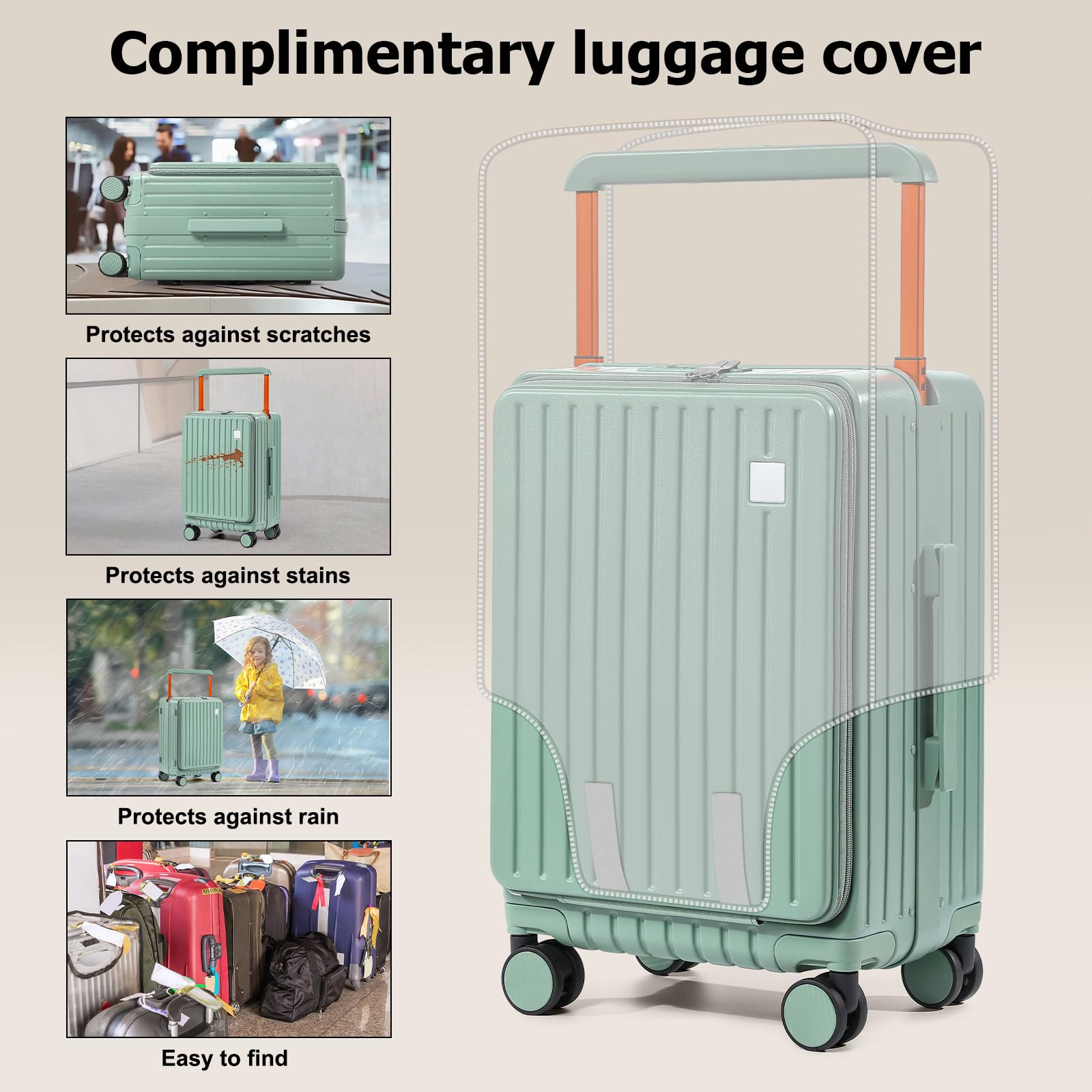 Joyway Hardshell Carry on Luggage Airline Approved with Front Pocket, Lightweight Hardside 20 Inch Suitcase with Spinner Wheels and TSA Lock (Green, Carry on Luggage - 20 In)