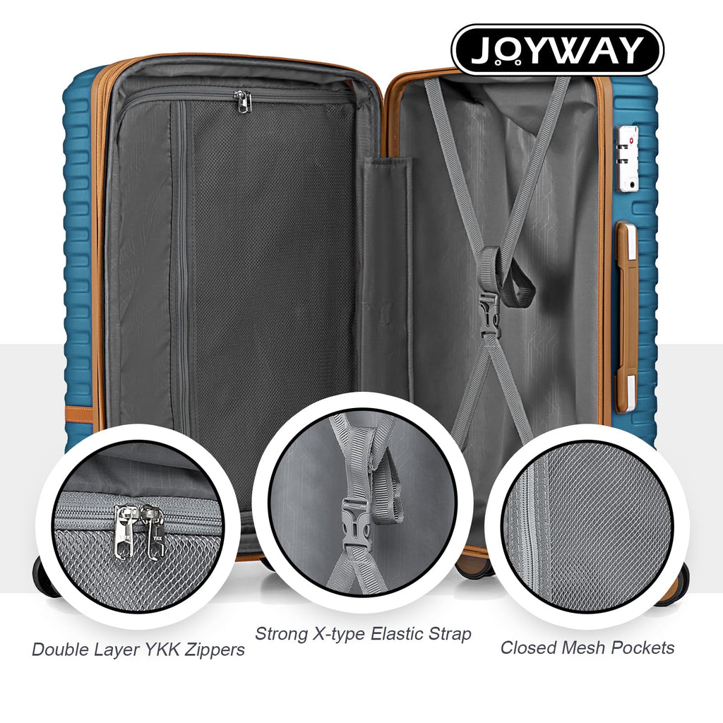 Joyway Luggage Set 3 Piece Suitcase Sets with Spinner Wheel,Hardside Expandable Travel Laggage with TSA Lock (13/20/24/28 Blue brown