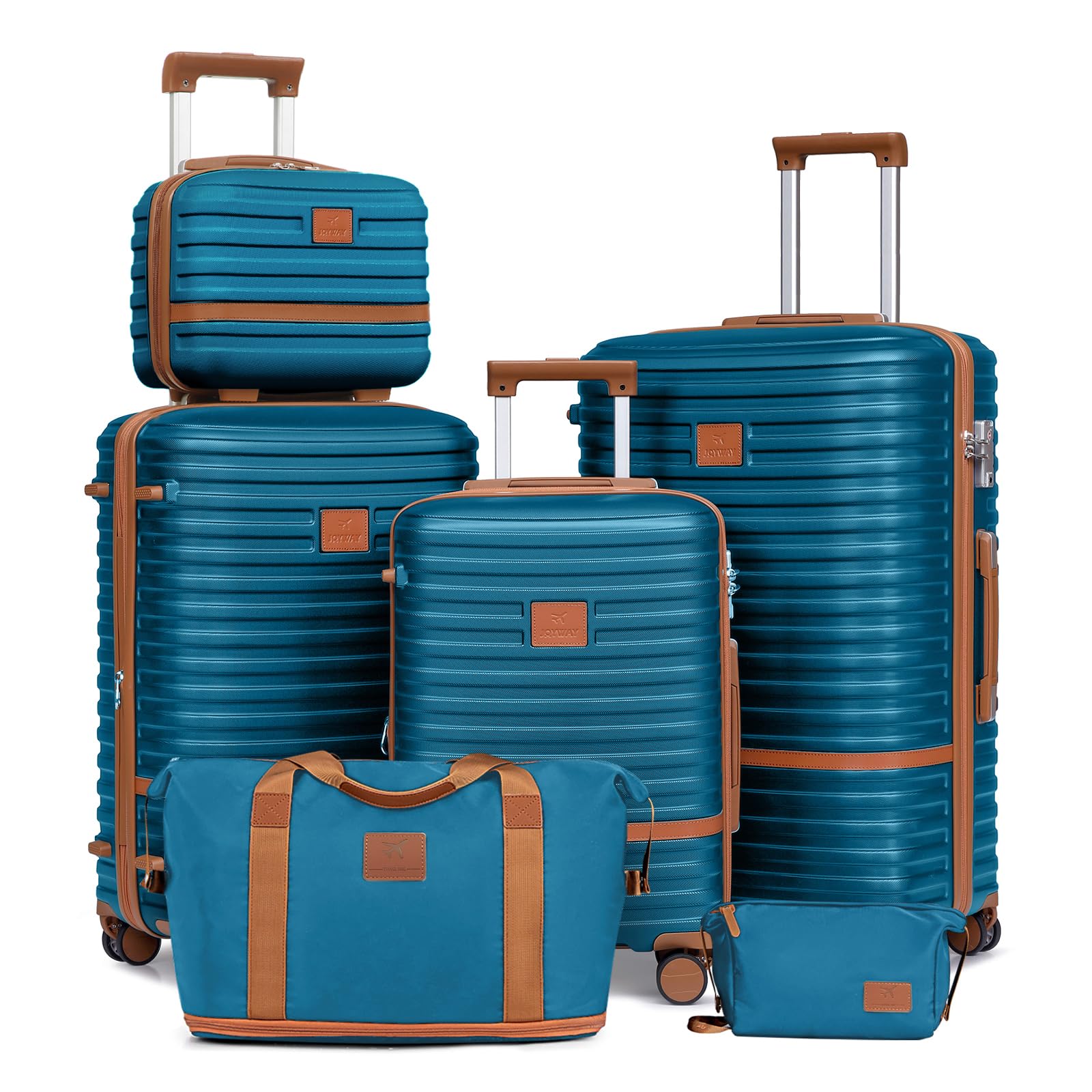 Joyway Luggage Set 3 Piece Suitcase Sets with Spinner Wheel,Hardside Expandable Travel Laggage with TSA Lock (13/20/24/28 Blue brown
