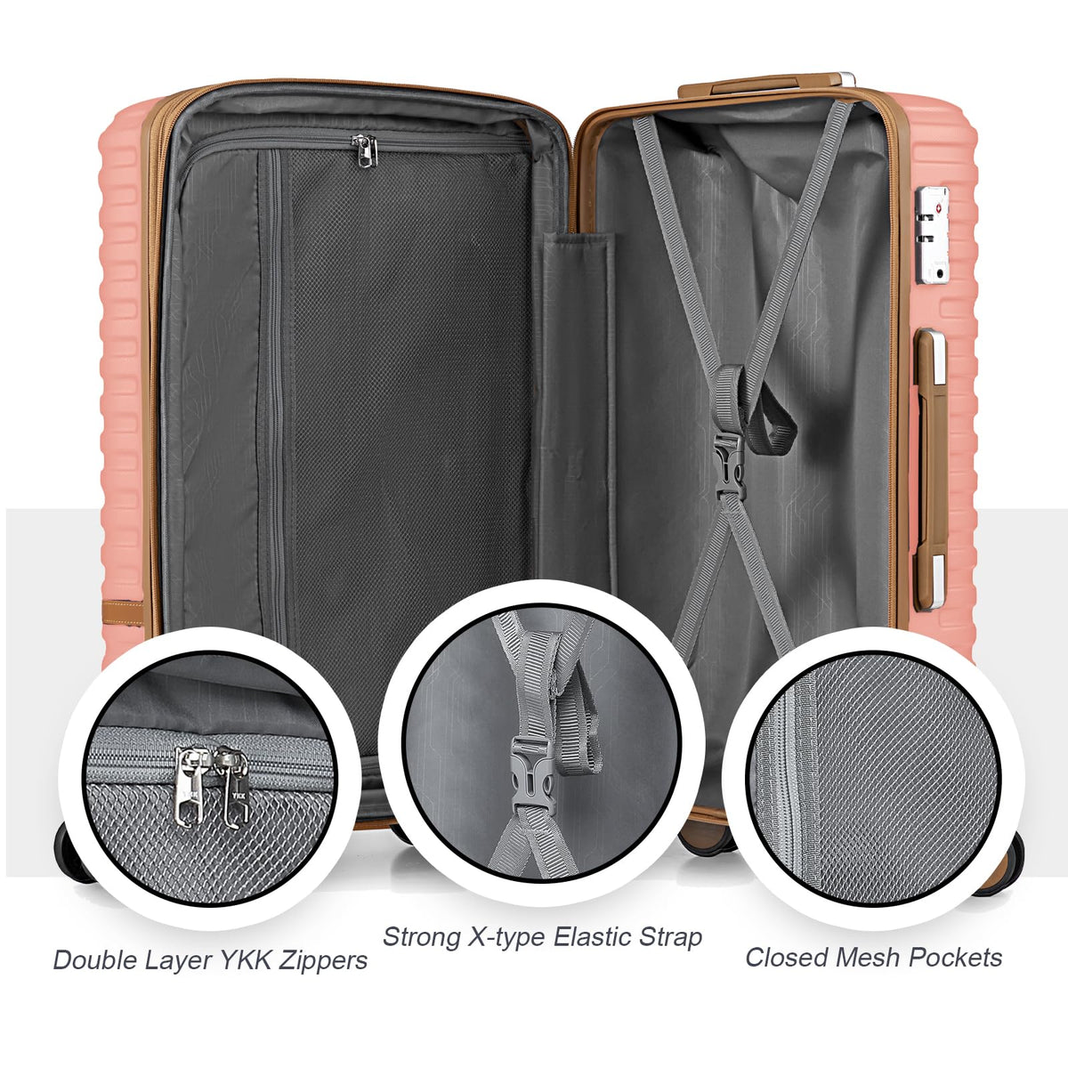 Joyway Luggage Set 3 Piece Suitcase Sets with Spinner Wheel,Hardside Expandable Travel Laggage with TSA Lock (13/20/24/28 Pink brown