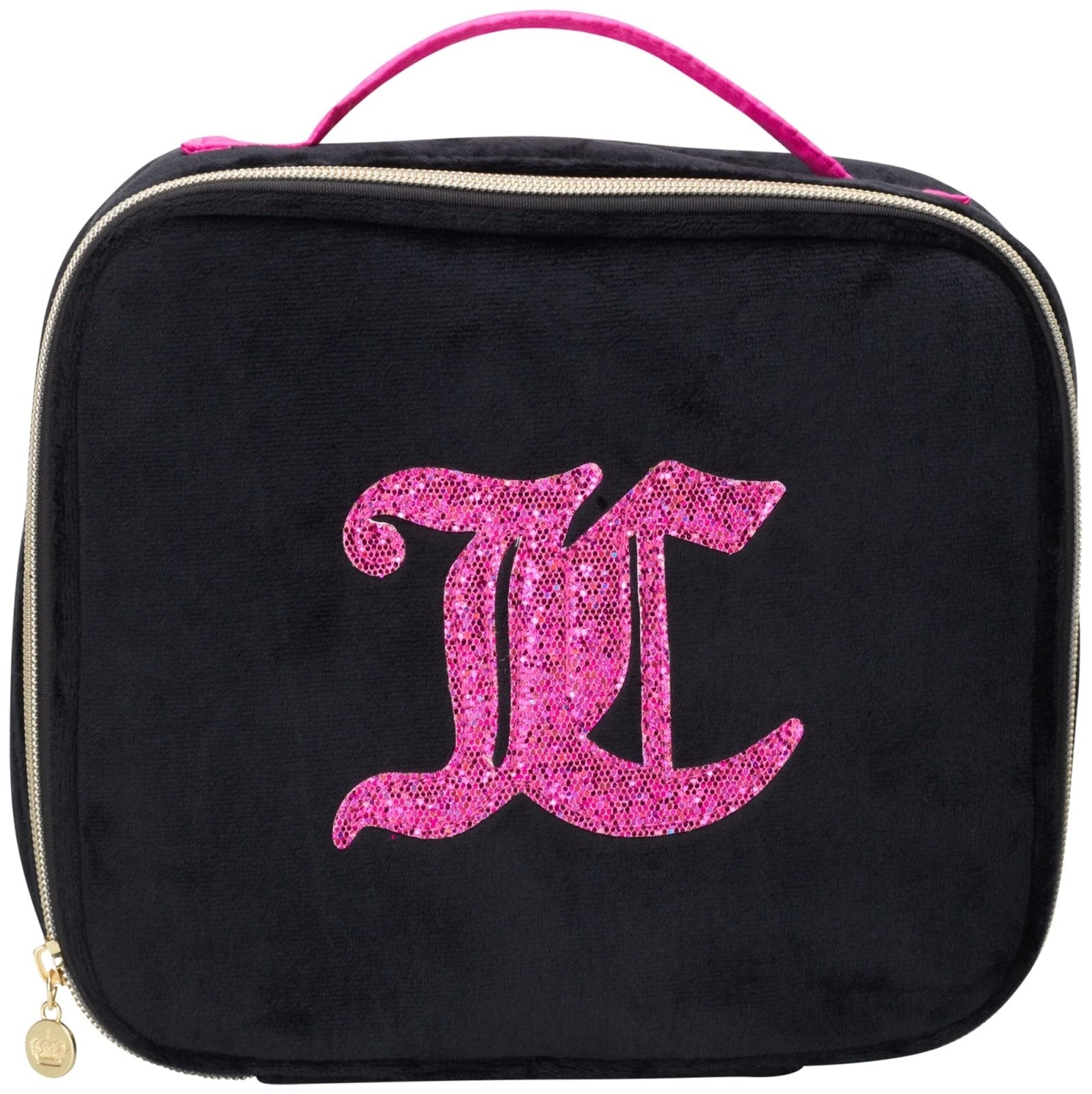 Juicy Couture Black Hot Pink Makeup Bag Cosmetics Organizer Travel Essentials Compartmentalized Glitter
