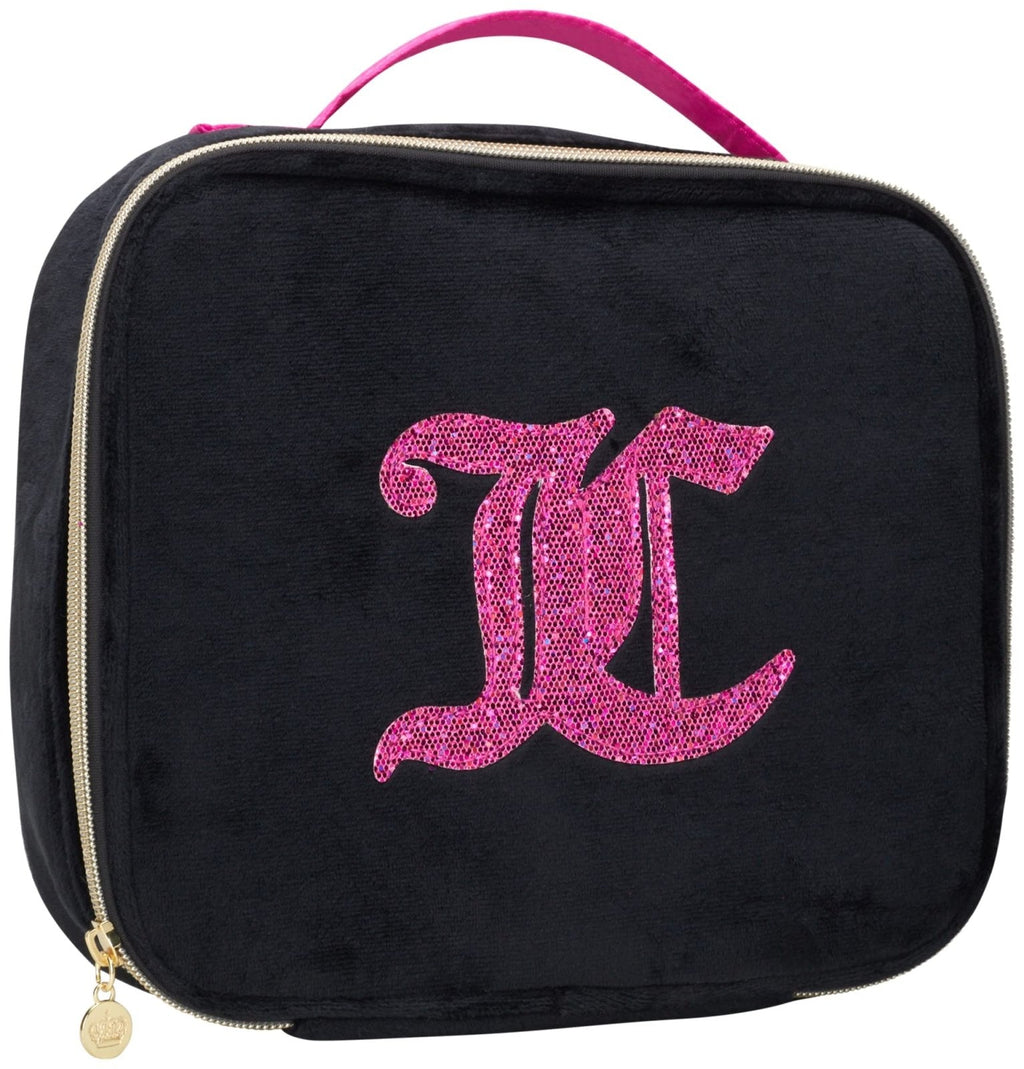 Juicy Couture Black Hot Pink Makeup Bag Cosmetics Organizer Travel Essentials Compartmentalized Glitter