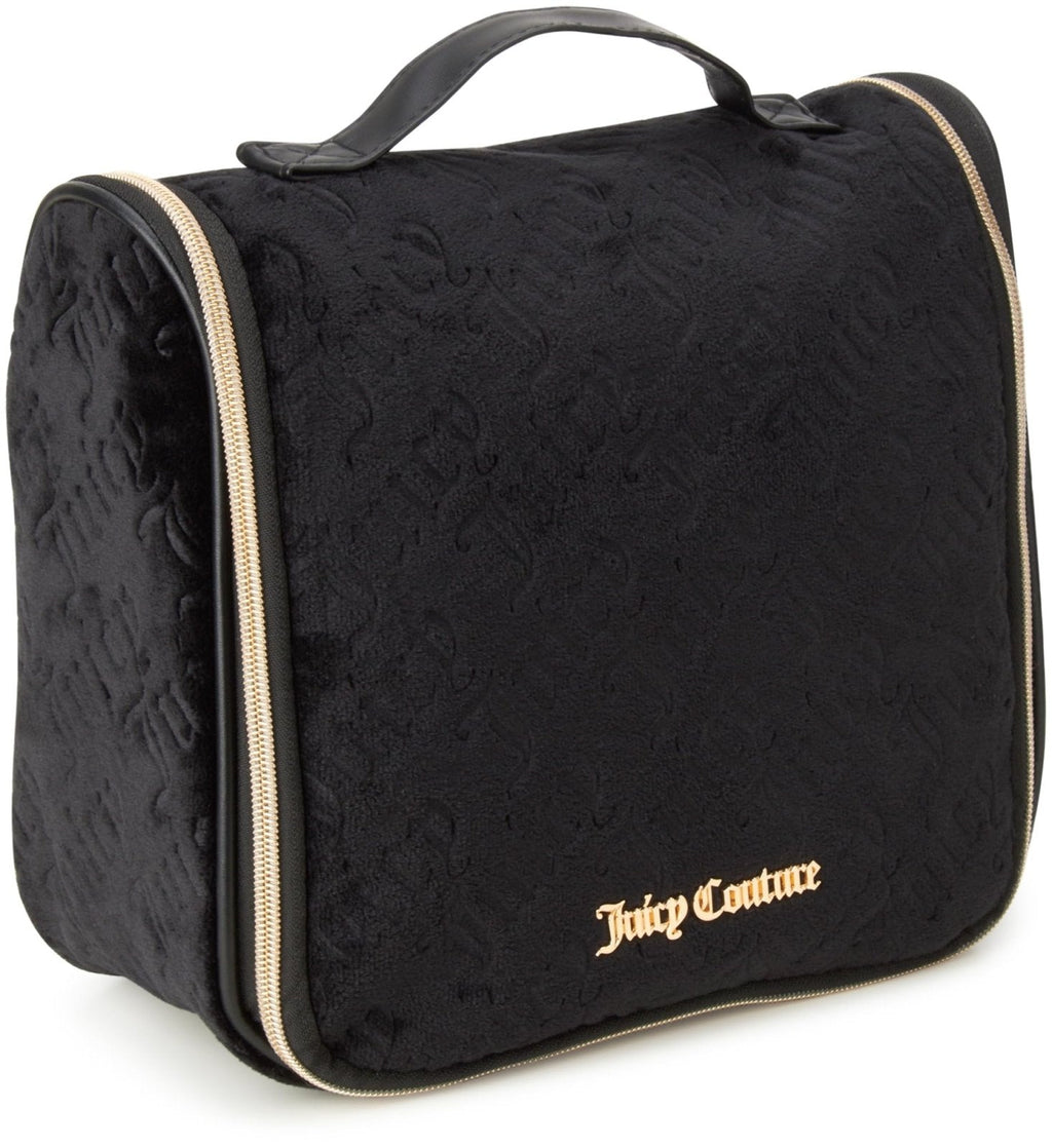Juicy Couture Black Makeup Bag Cosmetics Organizer Travel Essentials Hanging Hook Velour Logo