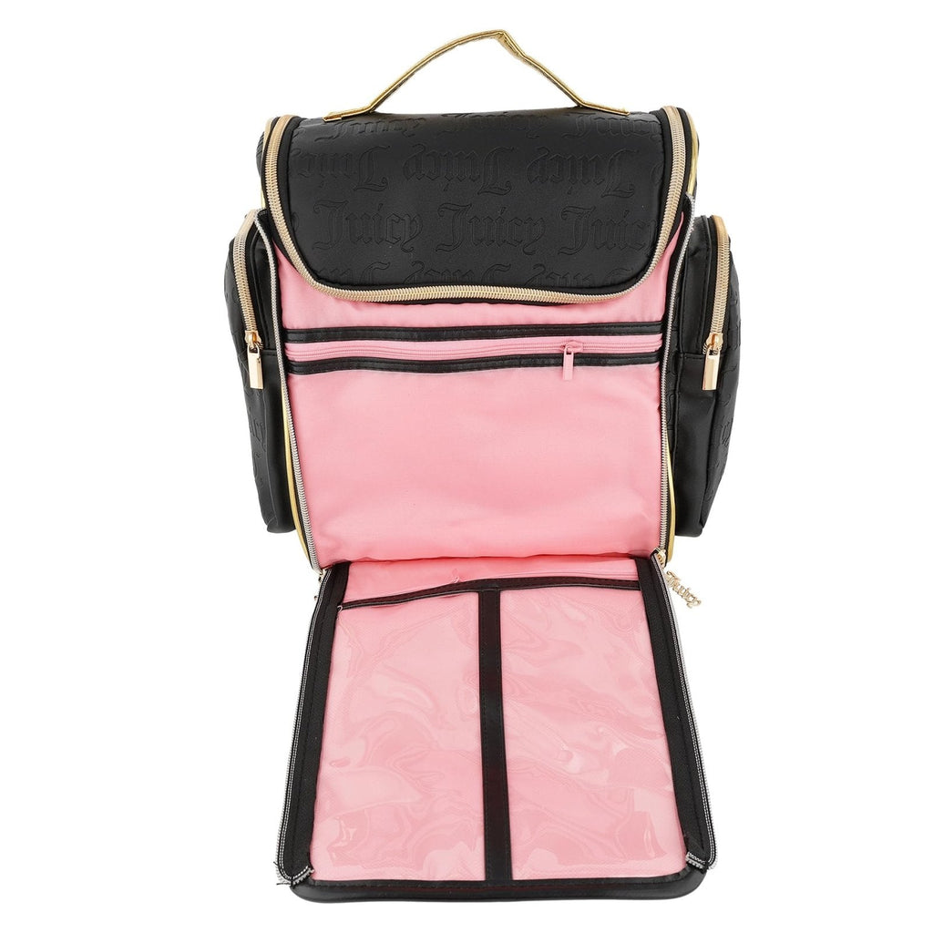 Juicy Couture Black Makeup Bag Cosmetics Organizer Travel Essentials Hanging Side Zip Pockets