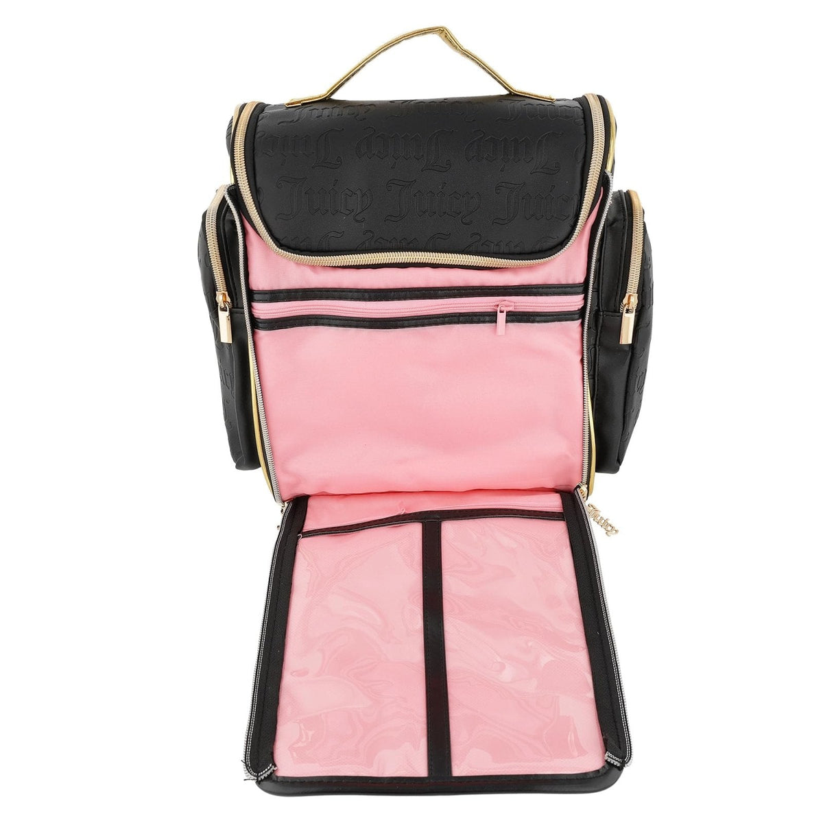 Juicy Couture Black Makeup Bag Cosmetics Organizer Travel Essentials Hanging Side Zip Pockets
