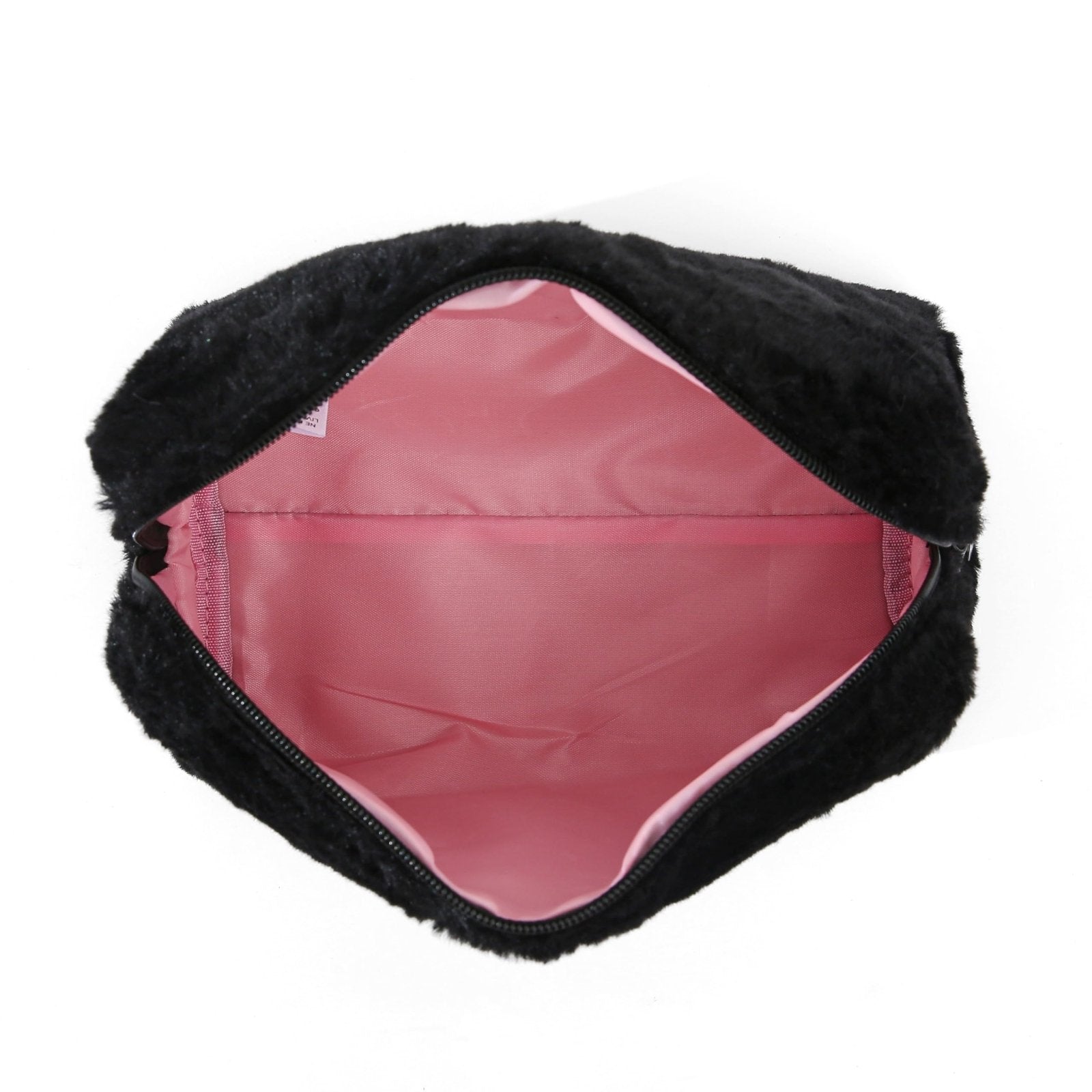 Juicy Couture Black Makeup Bag Cosmetics Organizer Travel Essentials Zip Top Wedge Faux Fur Rhinestone