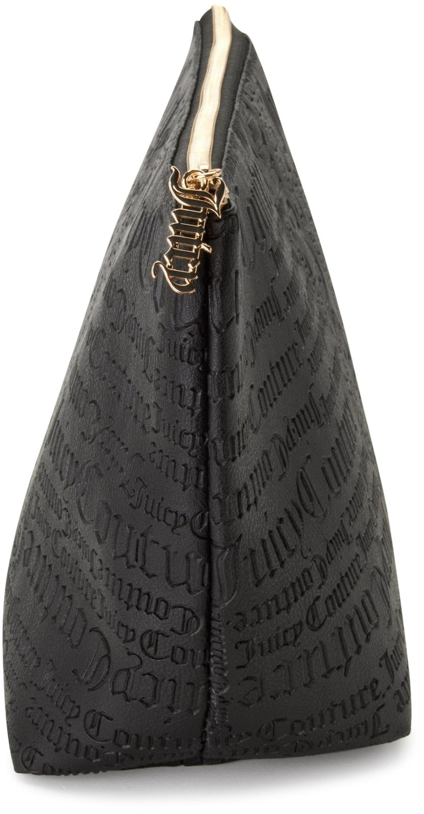 Juicy Couture Black Makeup Bag Cosmetics Organizer Travel Essentials Zip Top Wedge Matte Logo