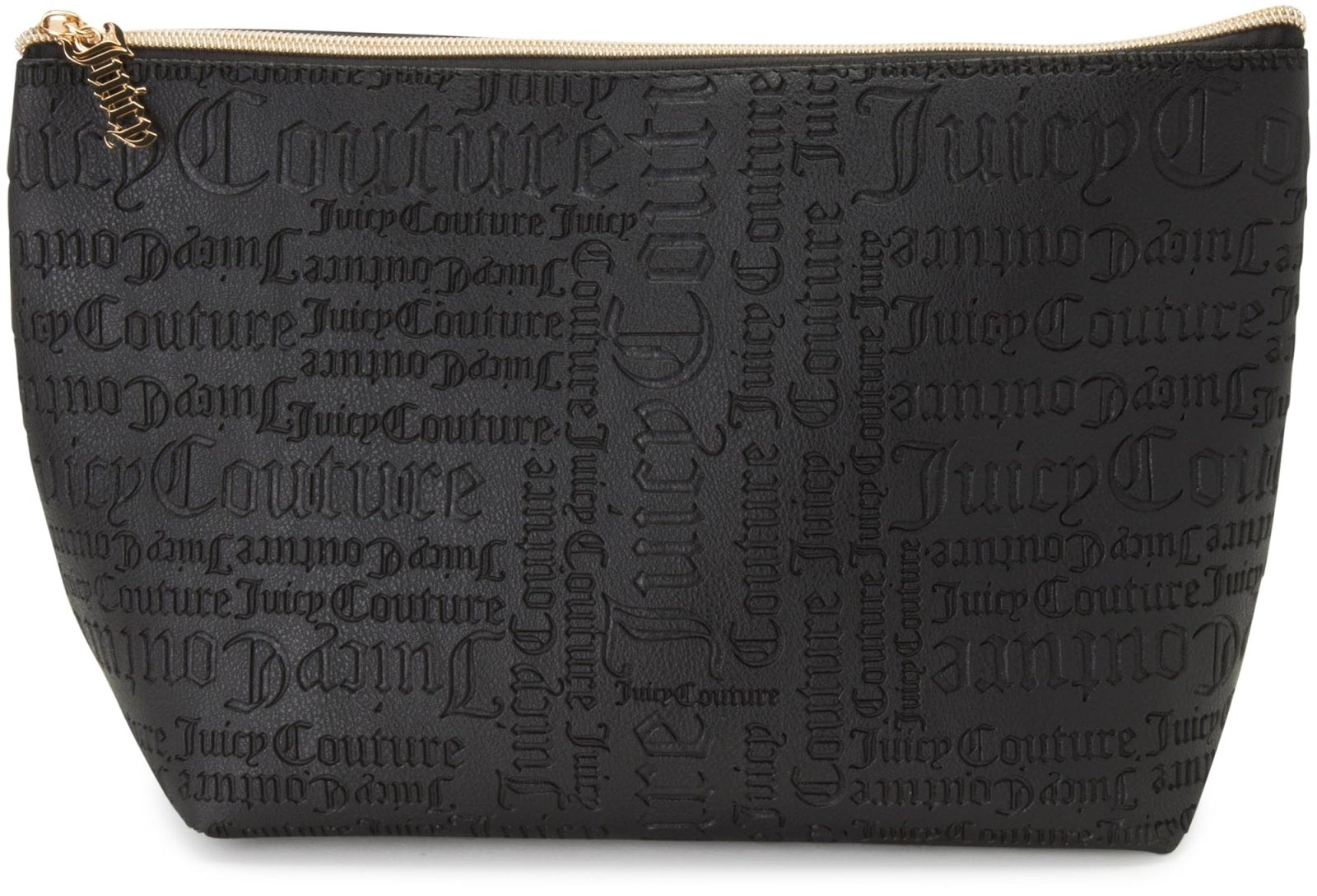 Juicy Couture Black Makeup Bag Cosmetics Organizer Travel Essentials Zip Top Wedge Matte Logo
