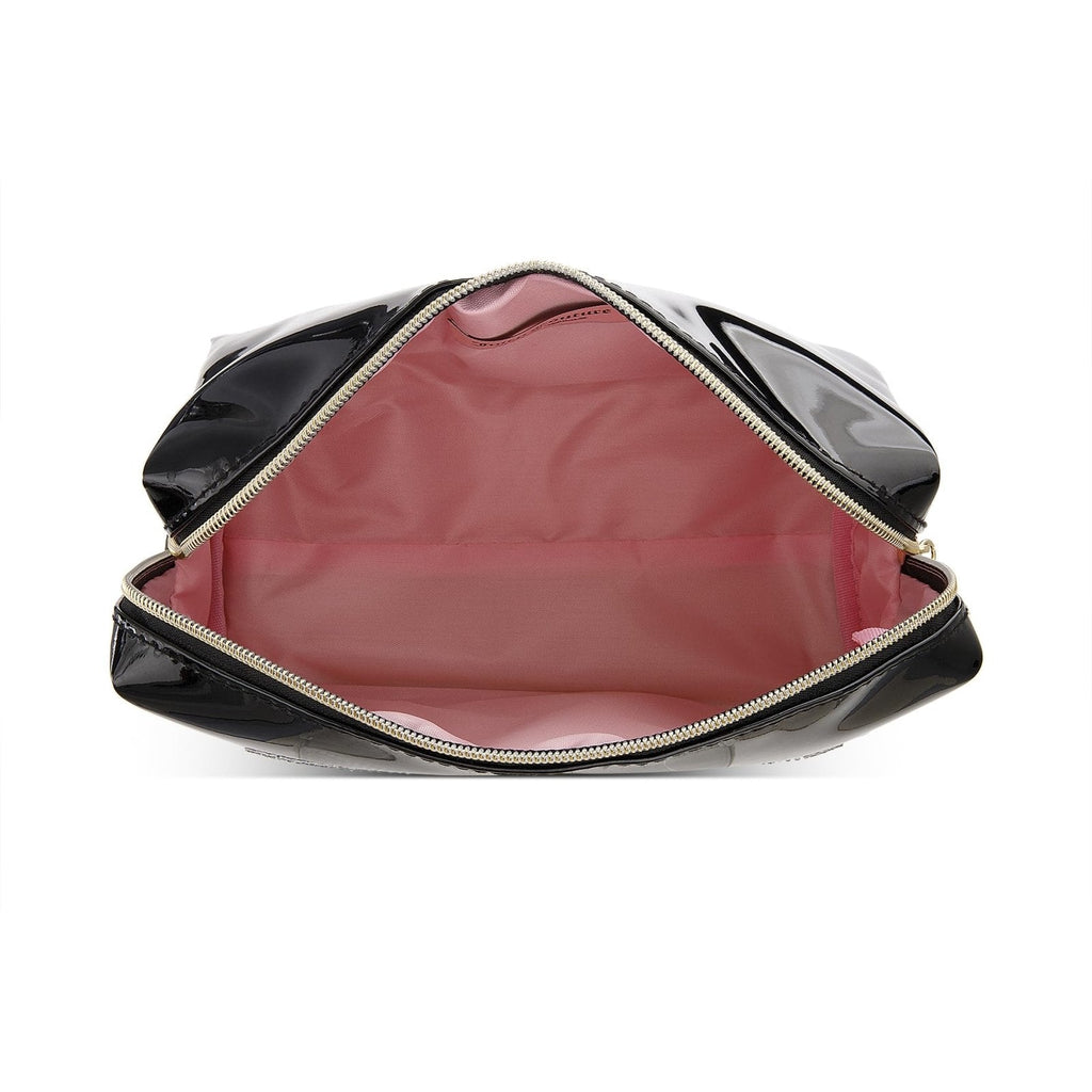 Juicy Couture Black Makeup Bag Cosmetics Organizer Travel Essentials Zip Top Wedge Shiny Patent Rhinestones