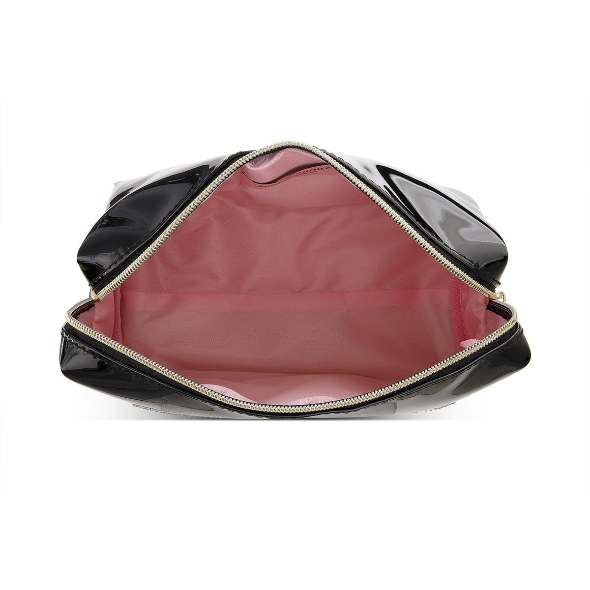 Juicy Couture Black Makeup Bag Cosmetics Organizer Travel Essentials Zip Top Wedge Shiny Patent Rhinestones