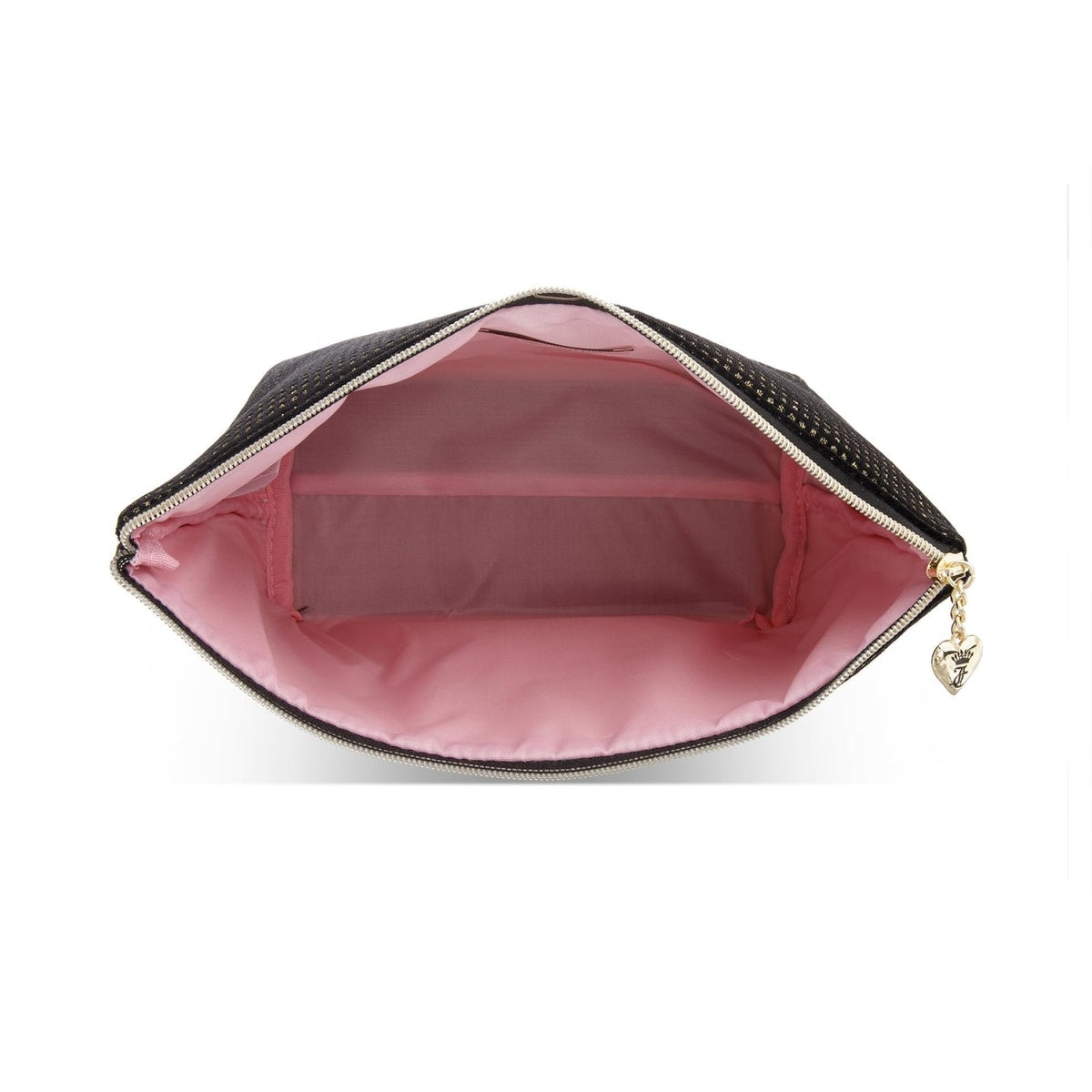 Juicy Couture Black Makeup Bag Cosmetics Organizer Travel Essentials Zip Top Wedge Velour Glitter Dots