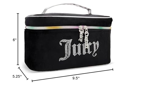Juicy Couture Black Rainbow Makeup Bag Cosmetics Organizer Travel Essentials Train Case Velour Rhinestones