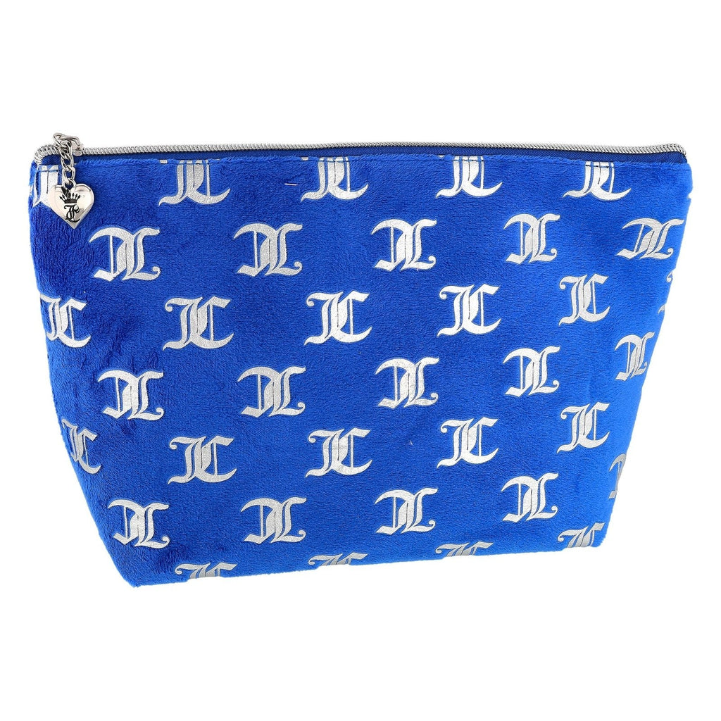 Juicy Couture Blue Makeup Bag Cosmetics Organizer Travel Essentials Zip Top Wedge Logo Print